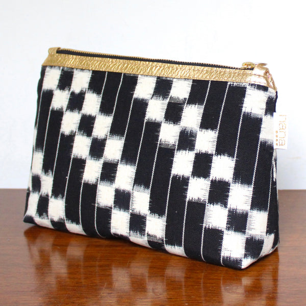 bertha clutch: black and white ikat