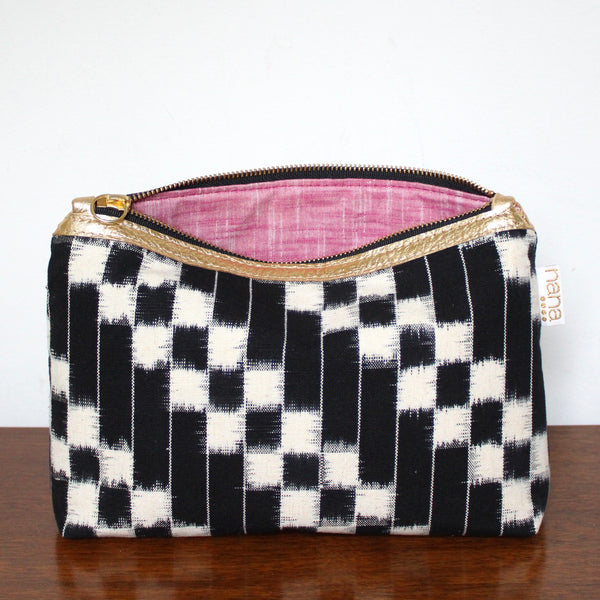 bertha clutch: black and white ikat