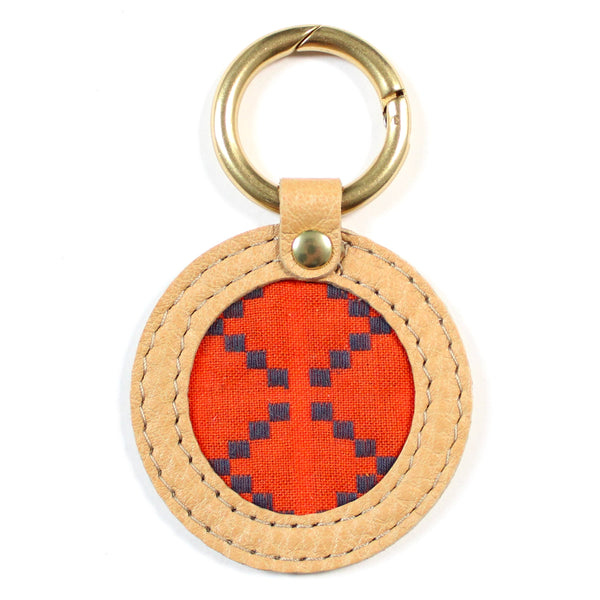 bag clip: persimmon and navy woven geometric