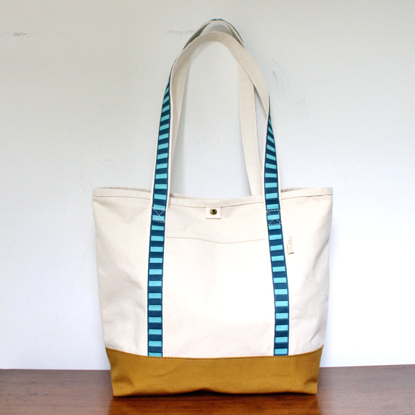 canvas travel tote: peacock + turquoise strap
