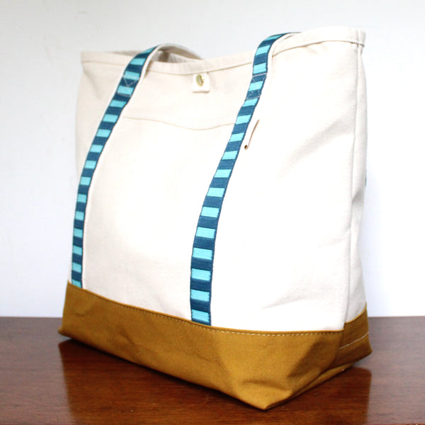 canvas travel tote: peacock + turquoise strap