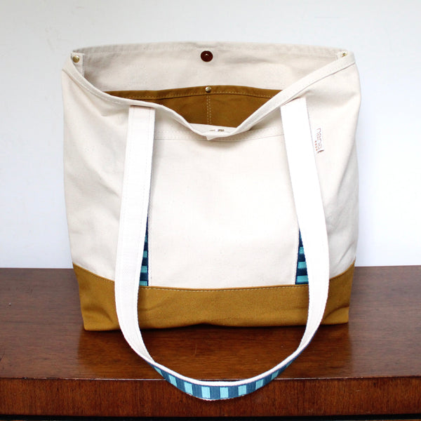 canvas travel tote: peacock + turquoise strap