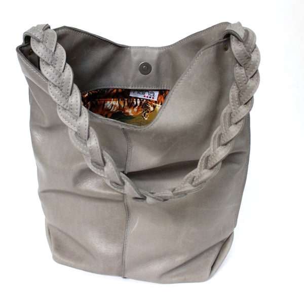 braided bucket bag: slate