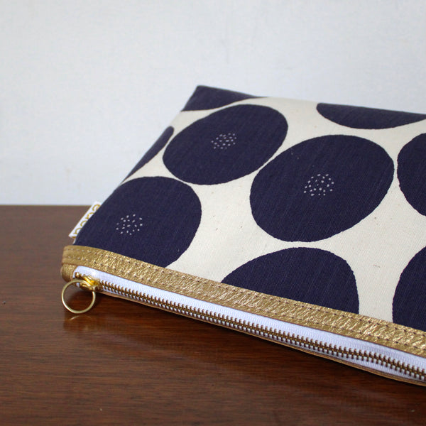 bertha clutch: jumbo navy dots