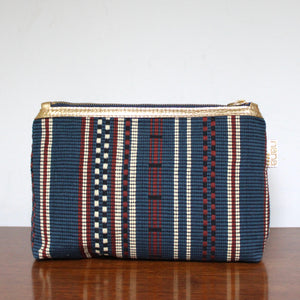 bertha clutch: blue + brown handwoven stripes