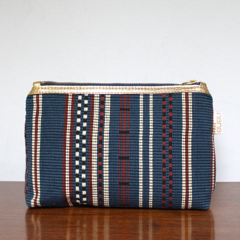 bertha clutch: blue + brown handwoven stripes