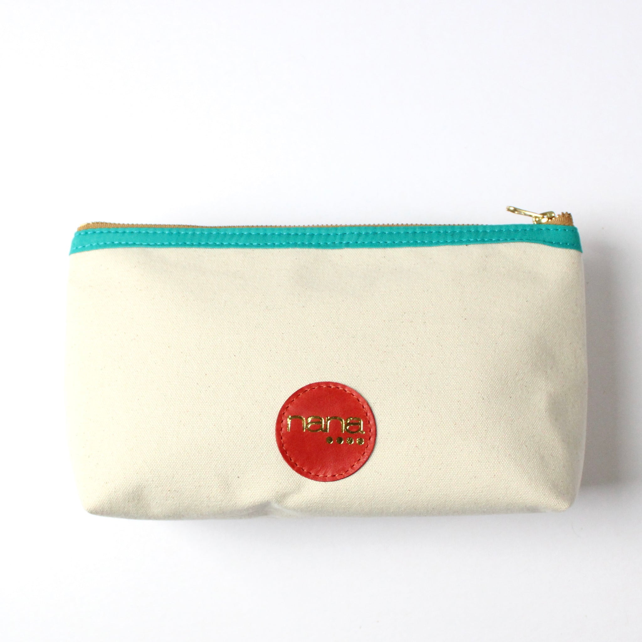 canvas dopp bag: natural + aqua