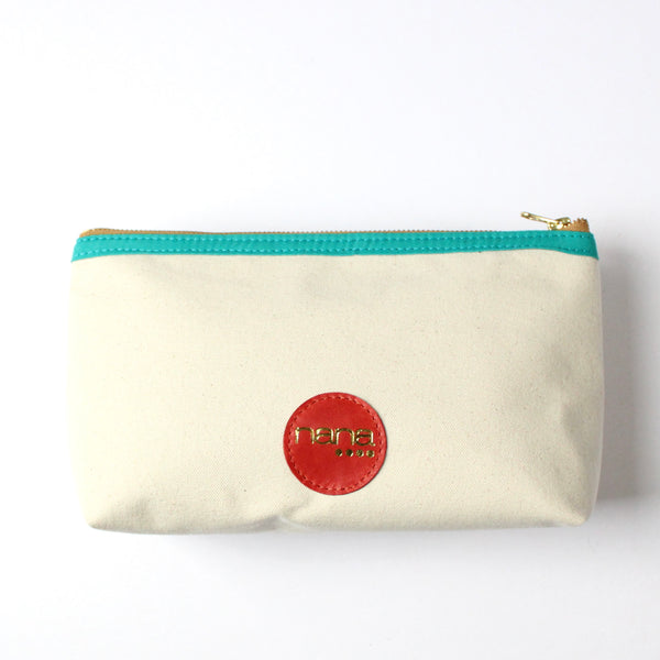 canvas dopp bag: natural + aqua