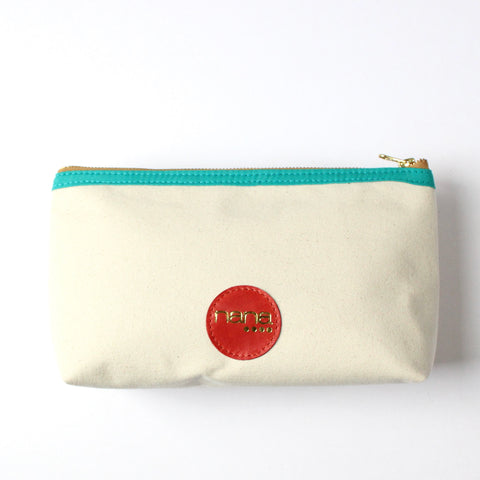 canvas dopp bag: natural + aqua