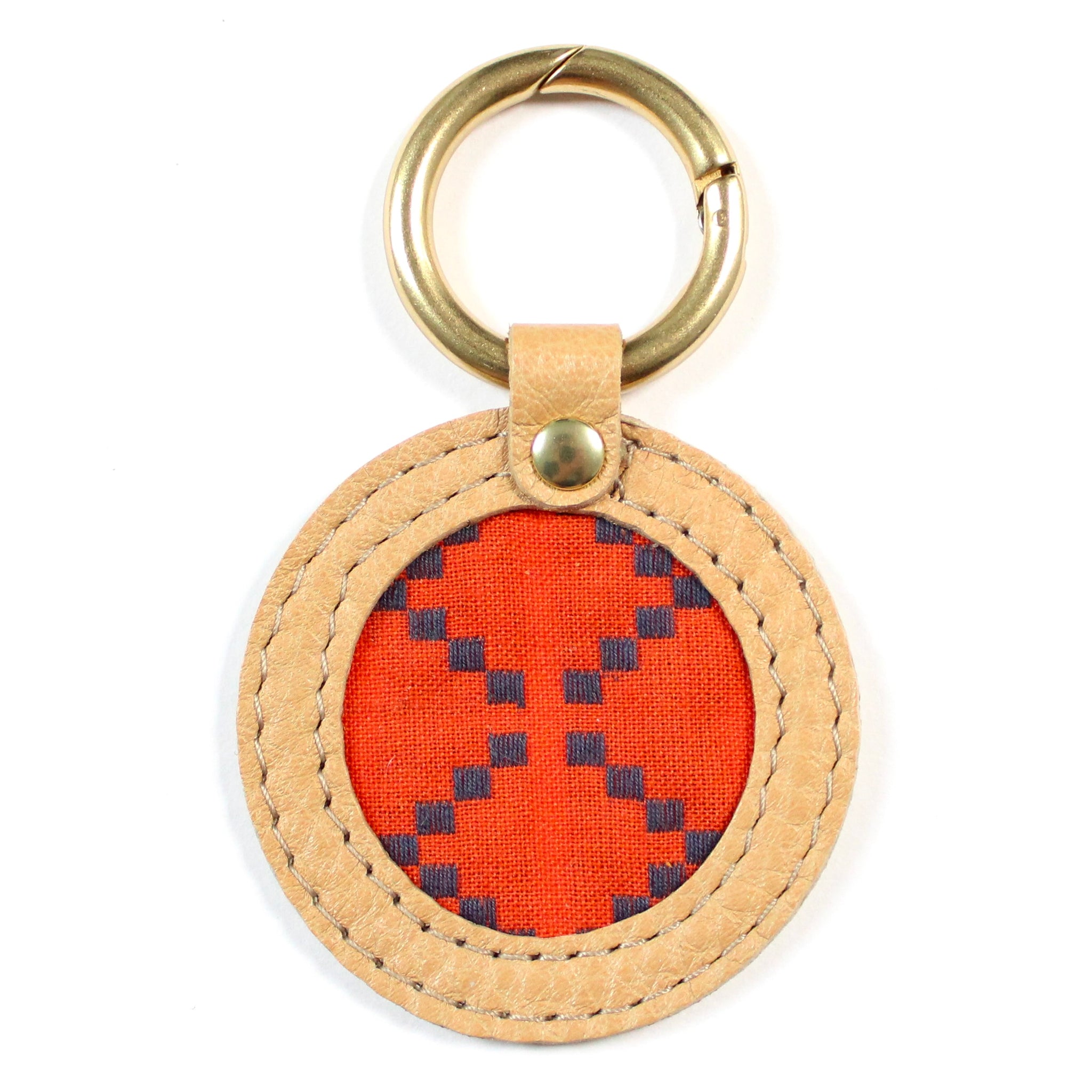 bag clip: persimmon and navy woven geometric