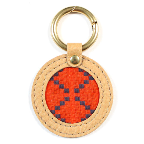 bag clip: persimmon and navy woven geometric