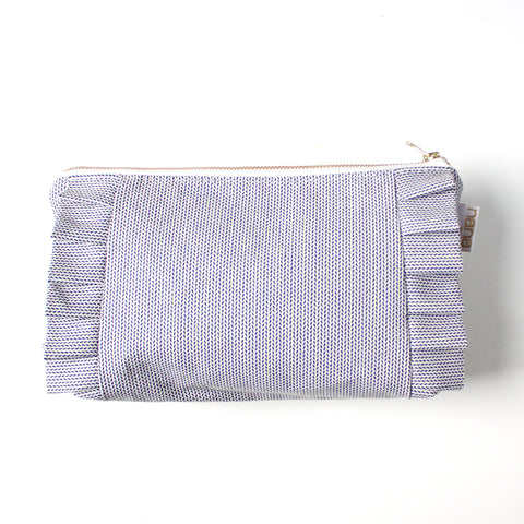 ruffle clutch: black + white tiny herringbone