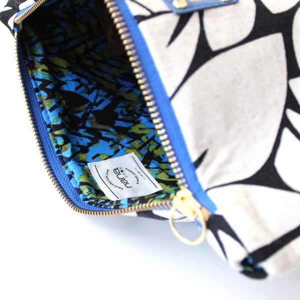 big bertha pouch: black + cream leaves