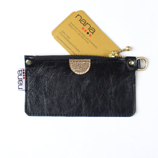 touch of gold mini zip: black