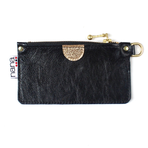 touch of gold mini zip: black