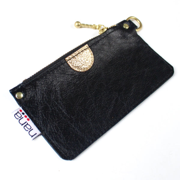 touch of gold mini zip: black