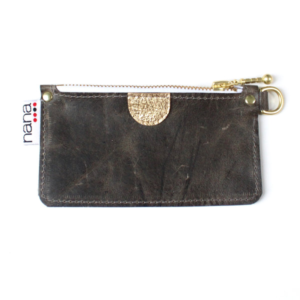 touch of gold mini zip: shadow grey