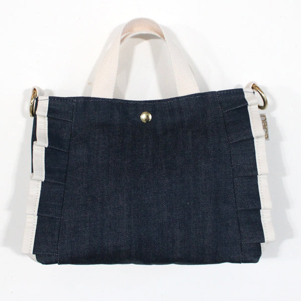 petite ruffle bag: deep indigo with cream ruffle