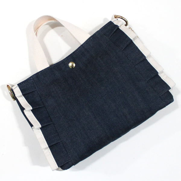 petite ruffle bag: deep indigo with cream ruffle