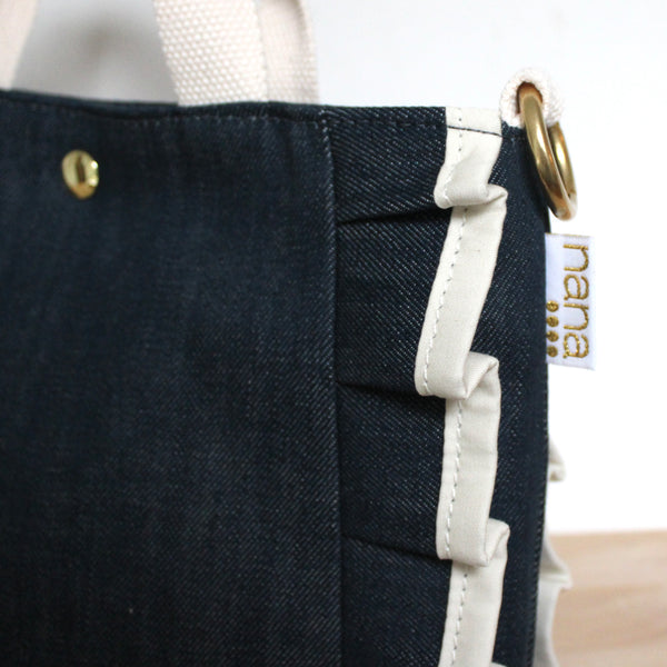 petite ruffle bag: deep indigo with cream ruffle