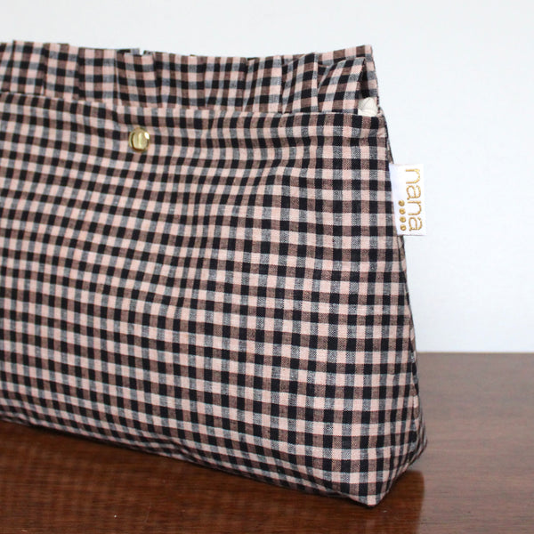ruffle clutch: navy and pink gingham