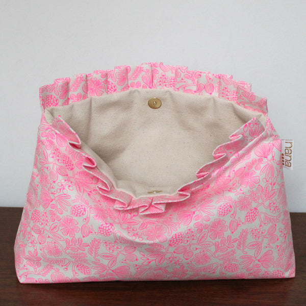 ruffle clutch: hot pink floral
