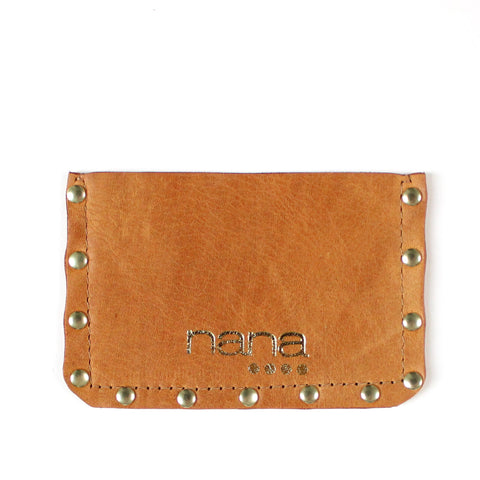 rivet card holder: classic tan