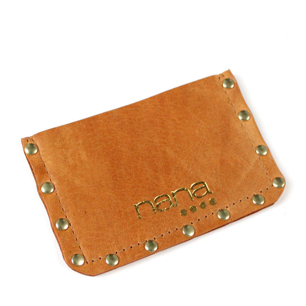 rivet card holder: classic tan