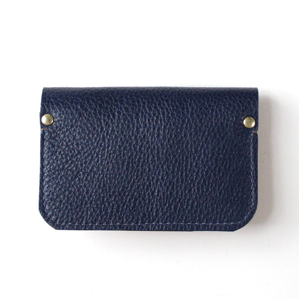 tricolor card holder: pebbled navy, cognac + rustic light taupe