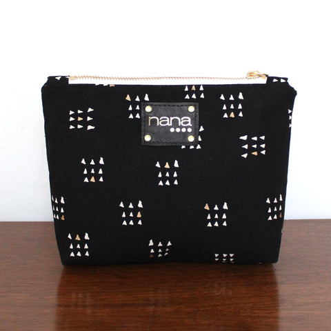 bertha pouch: black with white and gold triangle print