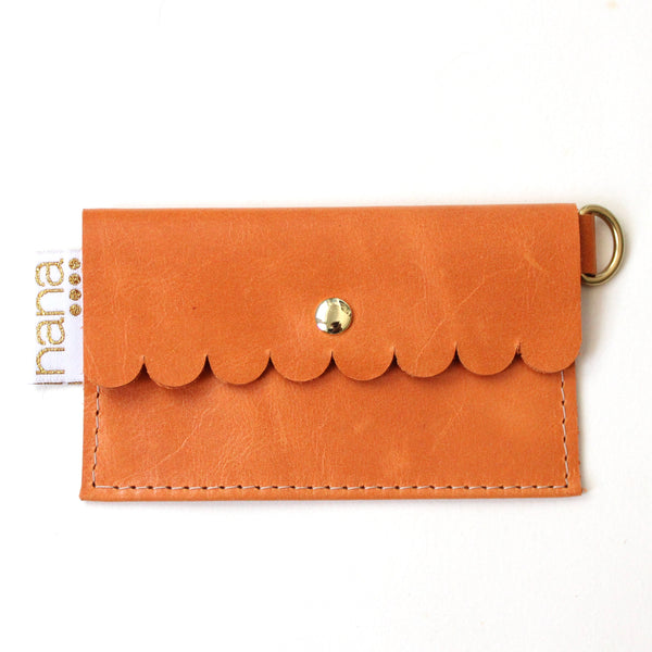 scalloped card holder: papaya