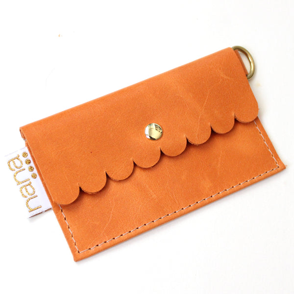 scalloped card holder: papaya