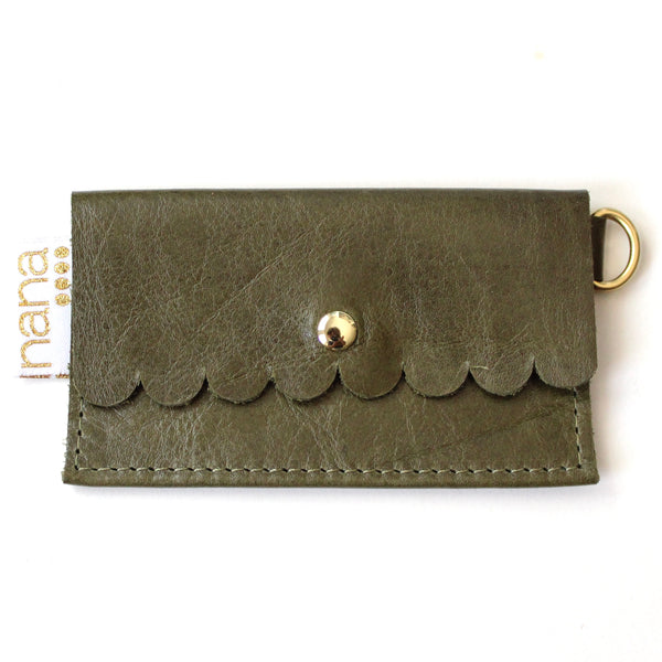 scalloped card holder: dark army green