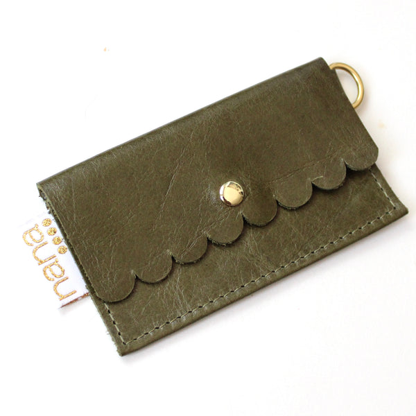 scalloped card holder: dark army green