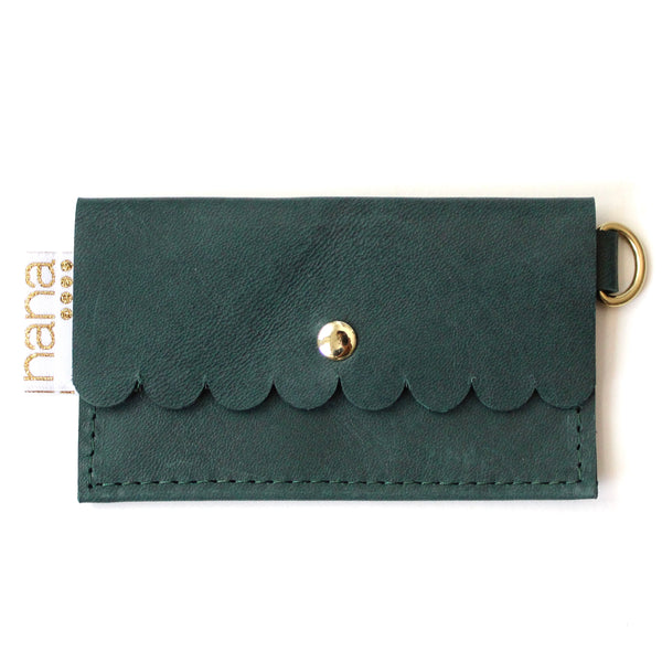 scalloped card holder: dark teal