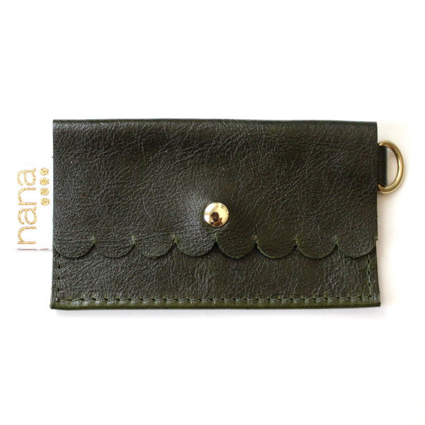 scalloped card holder: deep forest green