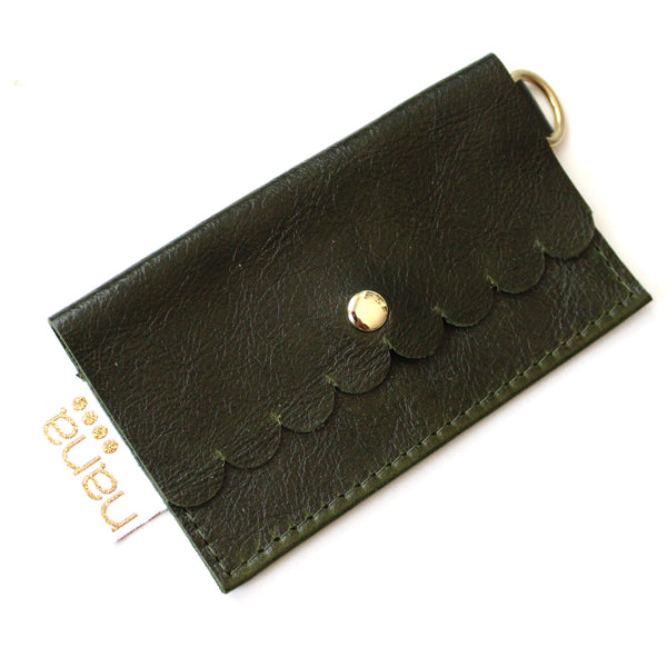 scalloped card holder: deep forest green