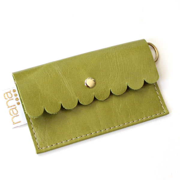 scalloped card holder: chartreuse