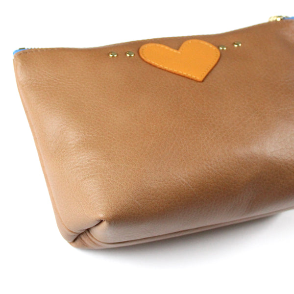 slouchy pouchie love zip: pebbled toast + apricot