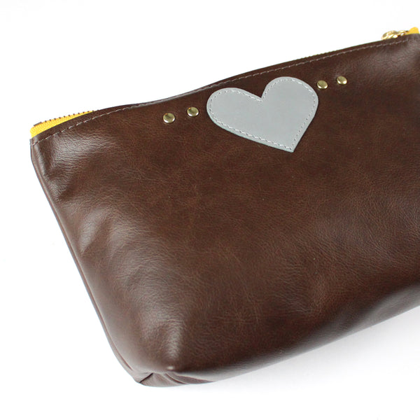 slouchy pouchie love zip: mocha + arctic blue