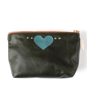 slouchy pouchie love zip: black forest + ocean blue