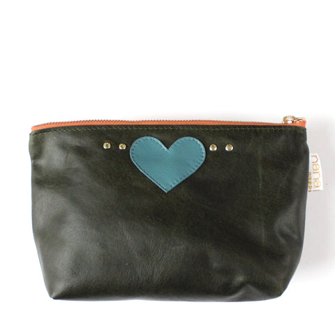 slouchy pouchie love zip: black forest + ocean blue