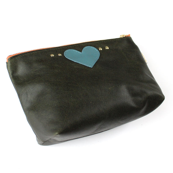 slouchy pouchie love zip: black forest + ocean blue